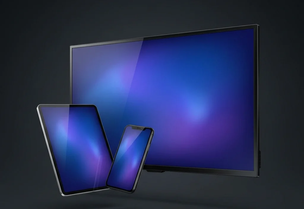 A television, tablet and phone showing live content